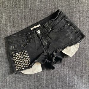 Low Rise Studded Black Denim Shorts